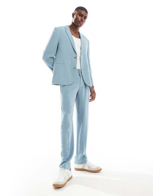 ASOS DESIGN regular summer suit jacket in light blue slub