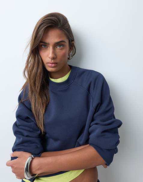 ASOS DESIGN regular sweat met raglanmouwen en brushback in navy - view 1