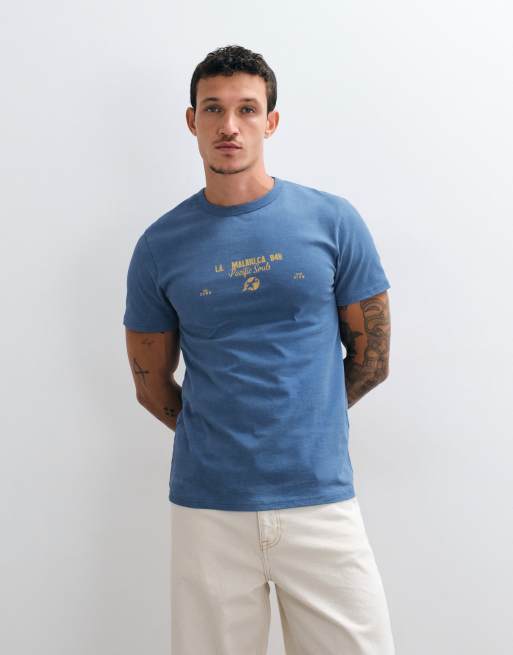 ASOS DESIGN regular T-shirt med tekstgrafik i navy-vask, 3 af 5