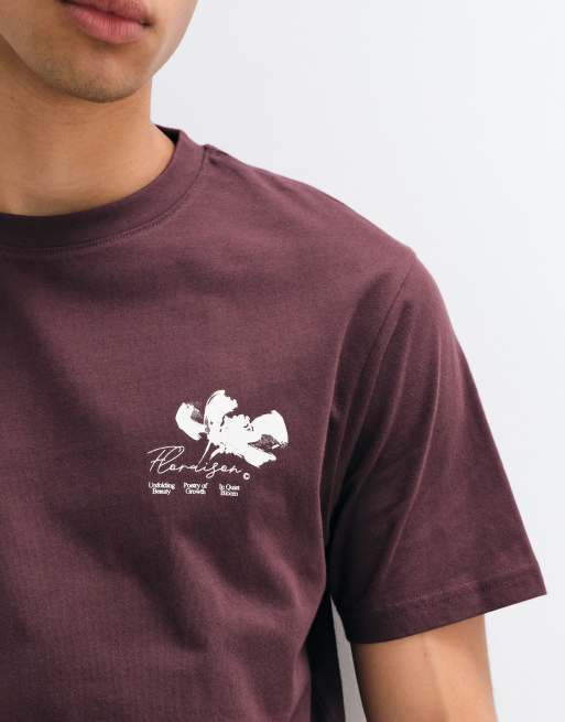 ASOS DESIGN regular T-shirt with floral graphic in brown, 2 of 5