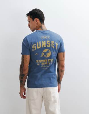 Asos Design Regular T-shirt With Text Graphic In Blue