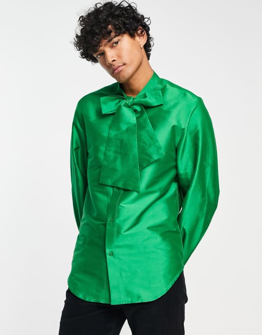 ASOS DESIGN regular lace shirt with tie neck in ecru