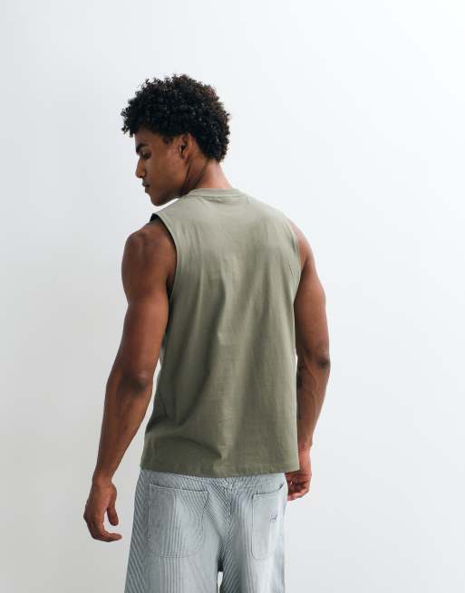 ASOS DESIGN regular tank with Shibuya graphic in olive, 4 of 5