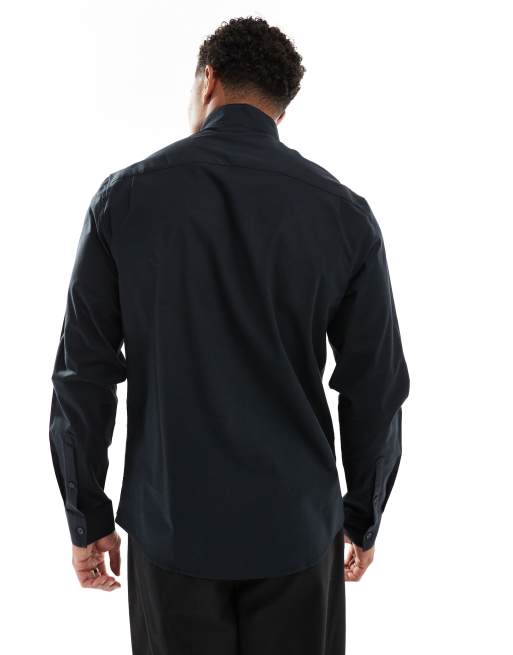 asos men's dress shirts ASOS DESIGN regular textured dress shirt in black