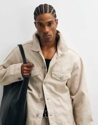 Asos Design Regular Trucker Denim Jacket In Neutral