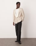 [ASOS DESIGN] ASOS DESIGN regular tuxedo blazer in stone jacquard-Neutral Chest 46 Regular STONE