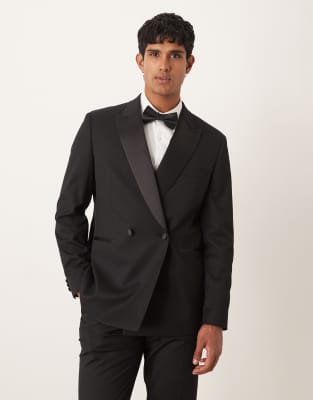 Asos Design Regular Tuxedo Suit Jacket In Black