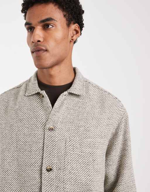 ASOS DESIGN regular twill shacket in beige, 3 of 5