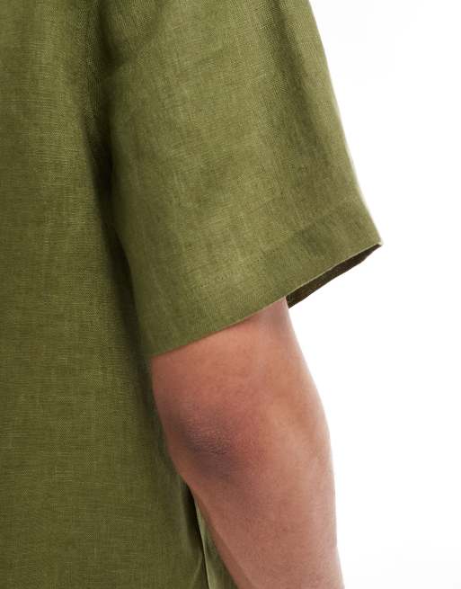ASOS DESIGN – Regulär und kastig geschnittenes Hemd aus reinem Leinen in Staubgrün, 4 von 4