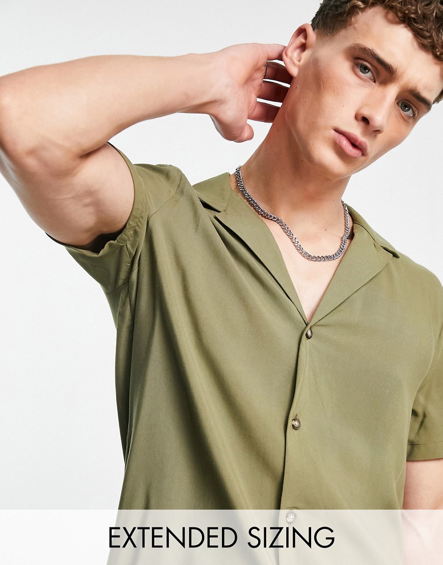 ASOS DESIGN regular viscose shirt in khaki-Green