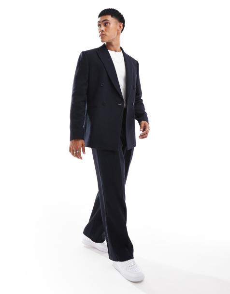 ASOS DESIGN regular wool blend double breasted suit in navy twill - view 1