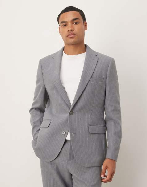 ASOS DESIGN regular wool suit jacket with grey pinstripe - view 1