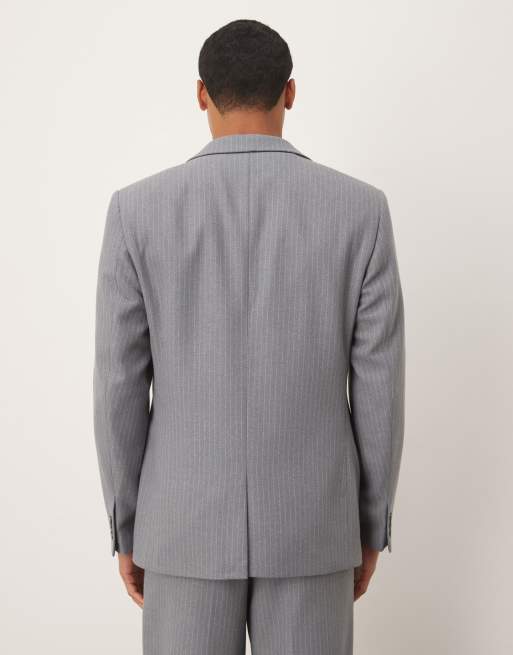 ASOS DESIGN regular wool suit jacket with grey pinstripe, 3 of 5