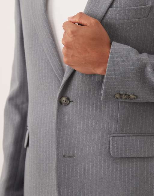 ASOS DESIGN regular wool suit jacket with grey pinstripe, 4 of 5