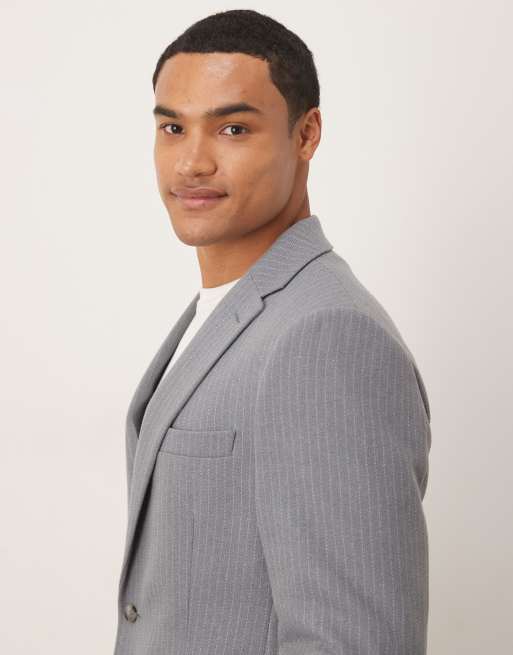 ASOS DESIGN regular wool suit jacket with grey pinstripe, 5 of 5