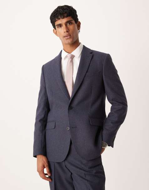 ASOS DESIGN regular wool suit jacket with navy pinstripe - view 1