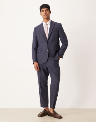 Asos Design Regular Wool Suit Jacket With Navy Pinstripe In Blue