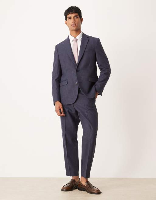 ASOS DESIGN regular wool suit jacket with navy pinstripe, 2 of 5