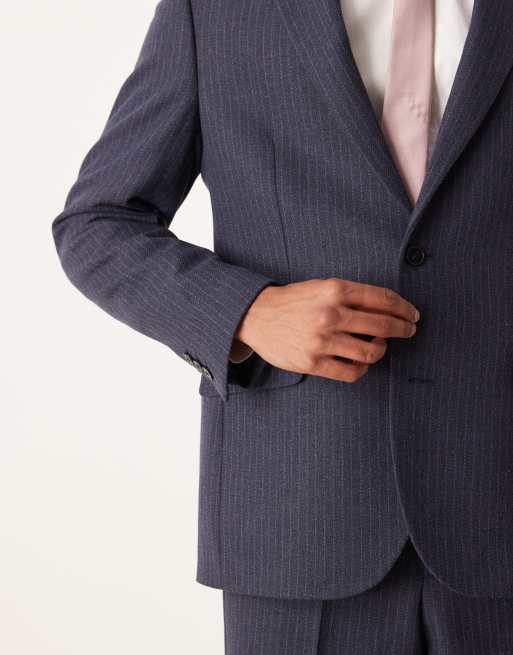 ASOS DESIGN regular wool suit jacket with navy pinstripe, 4 of 5