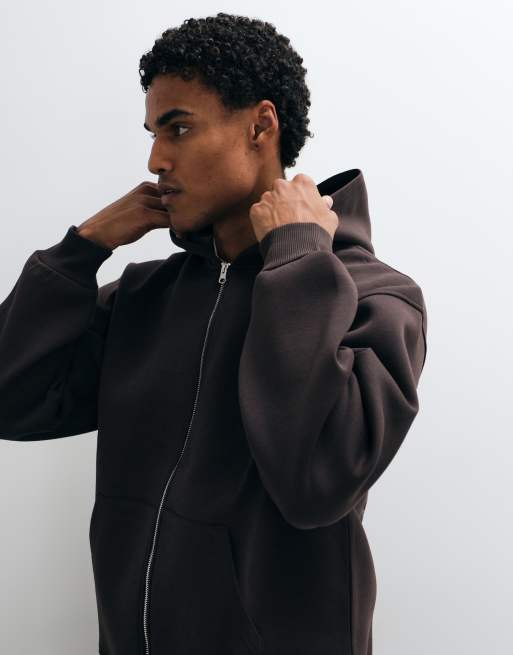 ASOS DESIGN regular zip through hoodie with horse back print in brown, 3 of 5
