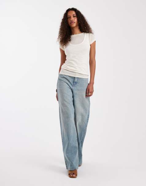ASOS DESIGN – Regulowane w talii niebieskie jeansy z szerokimi nogawkami i podwyższonym stanem - view 1