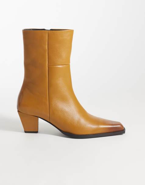 ASOS DESIGN - Reid - Bottines épurées à talon mi-haut en cuir de qualité supérieure - Fauve - view 1
