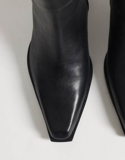 ASOS DESIGN Reid premium clean mid heel boot in black leather, 4 of 4