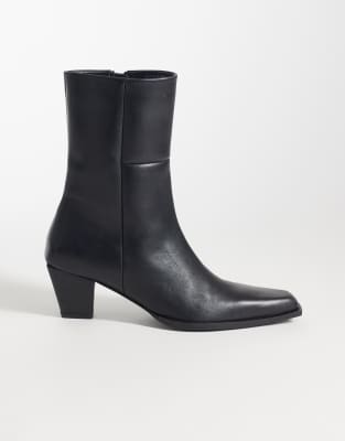 Asos Design Reid Premium Clean Mid Heel Boots In Black