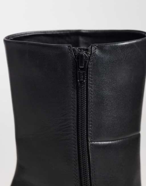 ASOS DESIGN Reid premium clean mid heel boots in black leather, 3 of 4