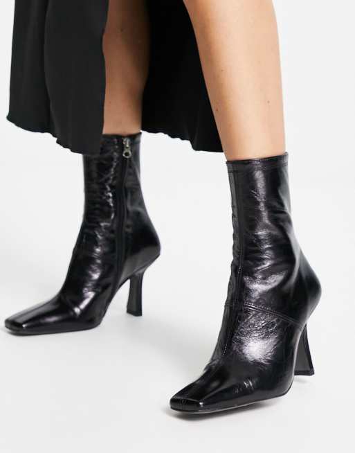 Asos design restore leather studded online block heel boots in black