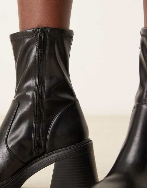 ASOS DESIGN Reign square toe mid-heel platform boots in black