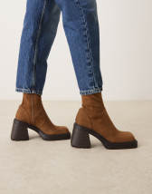 ASOS DESIGN heeled cuban boots in black leather with stitch detail