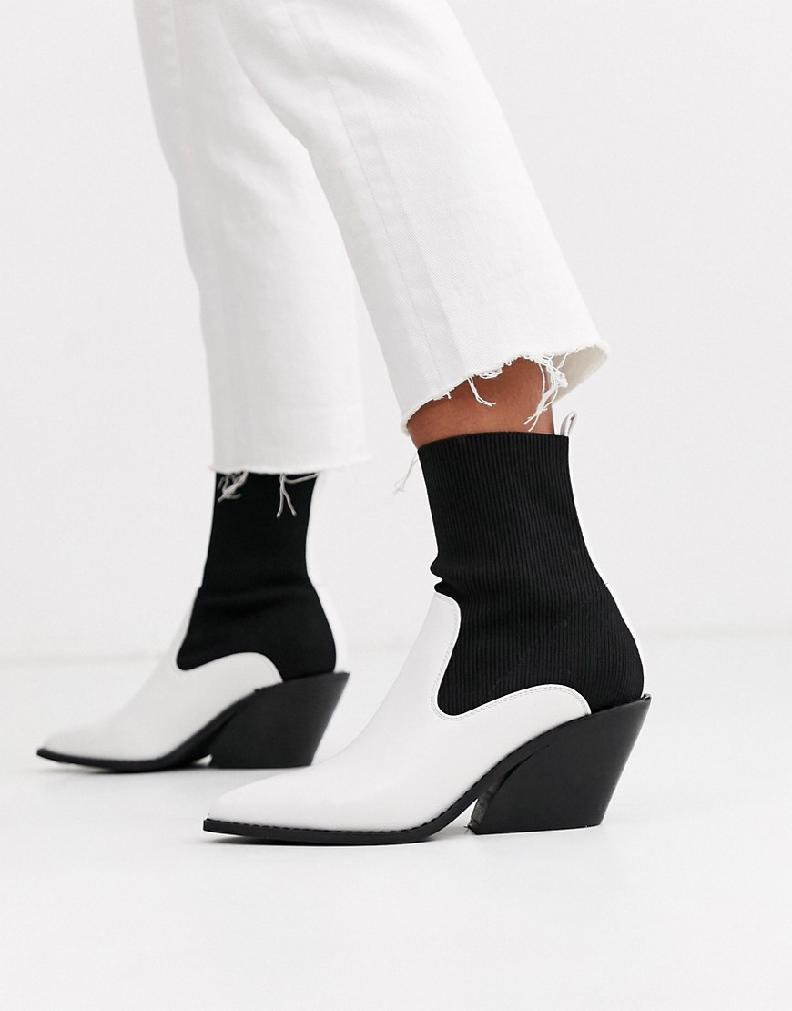 ASOS DESIGN Rekindle western sock boots in white-Multi