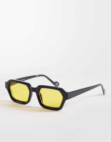 ASOS DESIGN - Rektangulære kantede solbriller med sort stel og ravfarvede glas - view 1