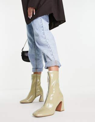 Asos Design Relative Front Zip Sock Boots In Sage Green ModeSens