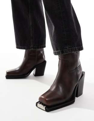 ASOS DESIGN Relax leather toe-clip western boots in brown burnish