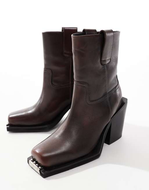 ASOS DESIGN Relax leather toe-clip western boots in brown burnish