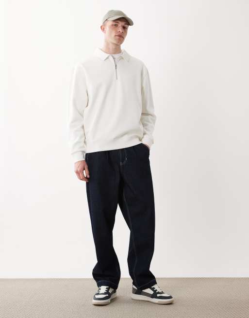 ASOS DESIGN relaxed 1/4 zip sweatshirt with collar in ecru, 2 of 5