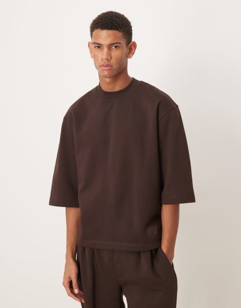 ASOS DESIGN relaxed 3/4 sleeve sweatshirt in brown - view 1