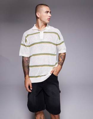 Asos Design Relaxed Airtex Stripe Knitted Polo