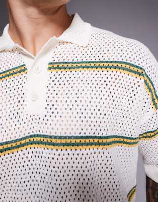 Asos Design Relaxed Airtex Stripe Knitted Polo