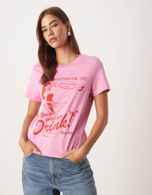 Asos Design Relaxed Baby Tee With Vintage Cocktail Graphic In Pink