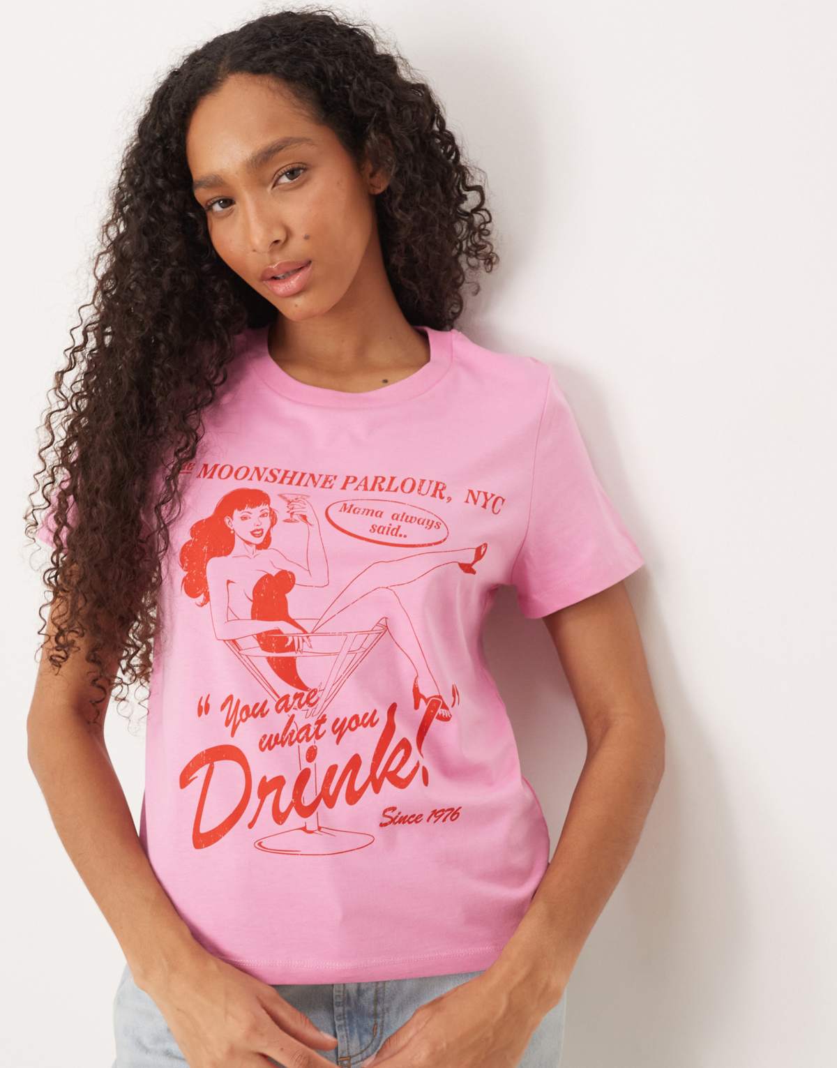 ASOS DESIGN relaxed baby tee with vintage cocktail graphic in pink