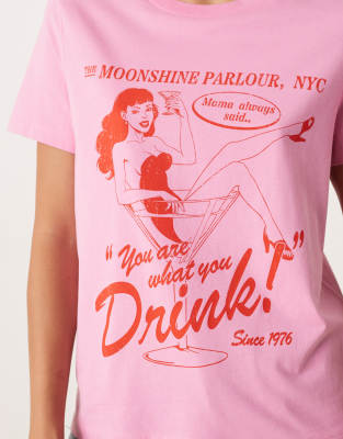 Asos Design Relaxed Baby Tee With Vintage Cocktail Graphic In Pink