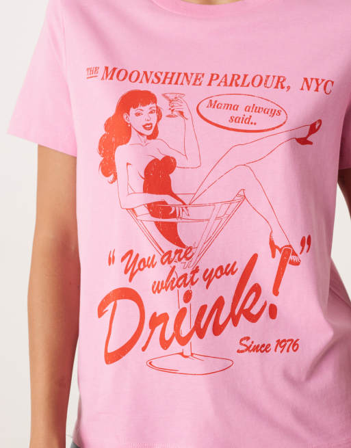 ASOS DESIGN relaxed baby tee with vintage cocktail graphic in pink, 2 of 4