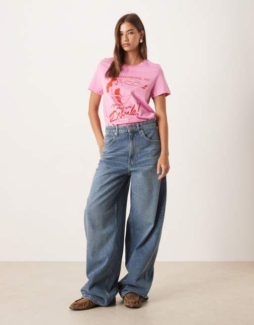 ASOS DESIGN relaxed baby tee with vintage cocktail graphic in pink, 3 of 4