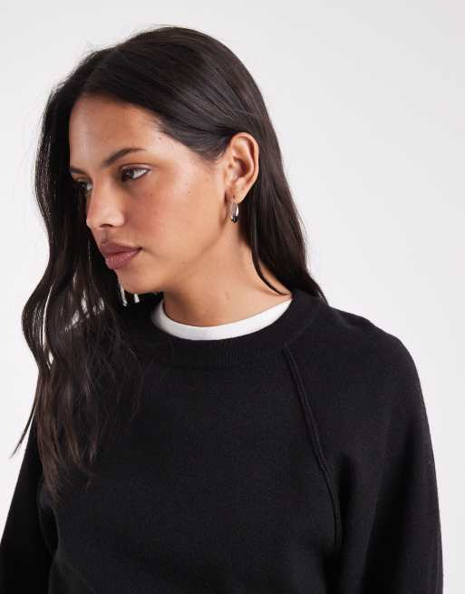 ASOS DESIGN relaxed balloon sleeve crew neck jumper in black, 3 of 4