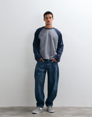 Asos Design Relaxed Barrel Jean In Blue