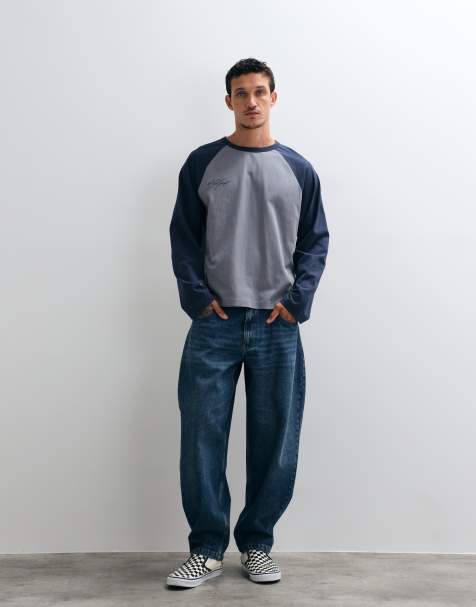 ASOS DESIGN relaxed barrel jean in dark wash blue - view 1