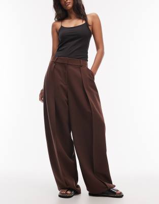 ASOS DESIGN relaxed barrel pants in dark chocolate